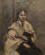 Jeune fille assise un livre a la main camille corot